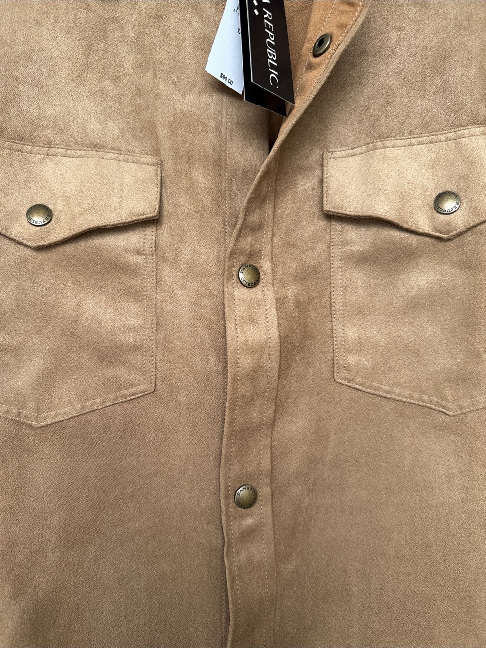 Men's Suede Button-Front Shirt Jacket - Tan - Picture 3 of 3